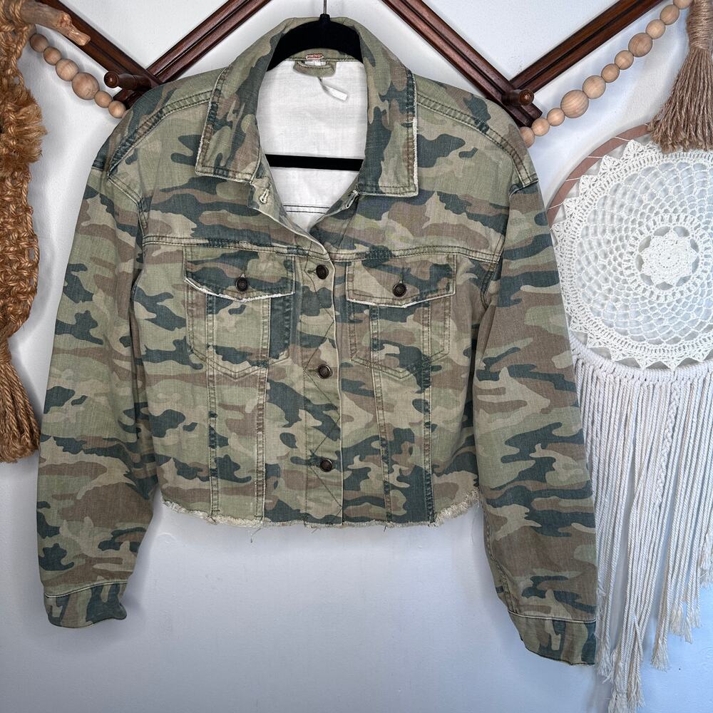 Free People Camouflage Cropped Denim Jacket